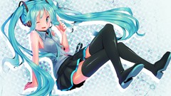 Woman microphones blue hair long hair blue eyes hatsune miku 