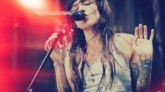 Woman microphones brunettes singers Lights Valerie Poxleitner