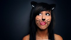 Woman milk lips Black Cat tattoos brown eyes brunettes models 