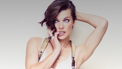 Woman Milla Jovovich Actress brunettes Simple Background 