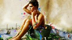 Woman models barefoot