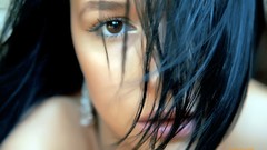 Woman models black hair Gwen A