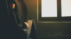 Woman models black hair knee socks