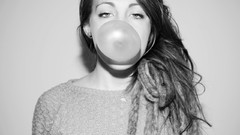 Woman models bubble gum