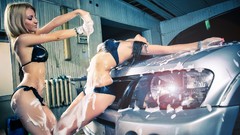 Woman models carwash