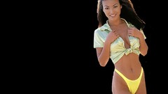 Woman models cleavage