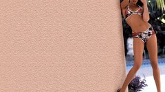 Woman models cleavage