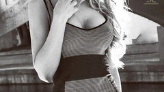 Woman models cleavage