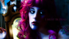 Woman models colored hair