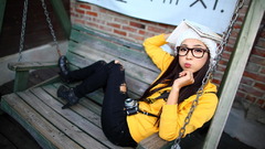 Woman models glasses Japanese