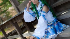 Woman models kochiya sanae touhou cosplay detached sleeves 