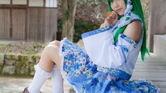Woman models kochiya sanae touhou cosplay Lenfried