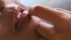 Woman models lips asians