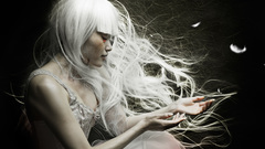 Woman models long hair