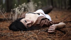 Woman models lying down