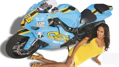 Woman models motorbikes