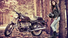 Woman models motorbikes girls with bikes