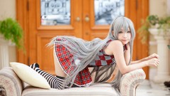 Woman models nyaruko cosplay striped legwear Haiyore! 