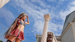 Woman models nyaruko cosplay striped legwear Haiyore! 