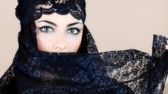Woman models photo shoot Arab hijab