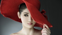 Woman models Red Hat