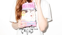 Woman models redheads marshmallow haribo