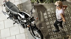 Woman models triumph bonneville motorbikes Triumph Motorcycles