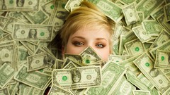 Woman Money faces blondes blue eyes short hair cash Photo 