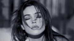 Woman Monica Bellucci monochrome closed eyes