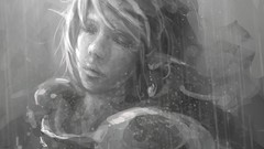 Woman monochrome artwork fantasy art long ears