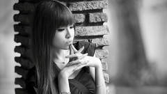 Woman monochrome asians bangs