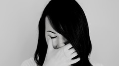 Woman monochrome asians closed eyes Simple Background