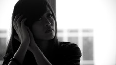 Woman monochrome asians long hair depth of field