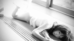 Woman monochrome asians lying down bottomless