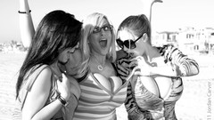 Woman monochrome Beaches sunglasses models cleavage boobs huge 