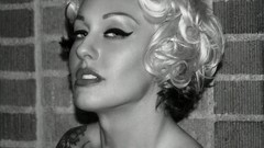 Woman monochrome blondes tattoos boobs greyscale pinups 