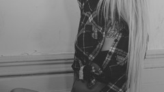 Woman monochrome blondes tattoos bra