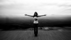 Woman monochrome blurred outdoors brunettes