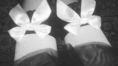 Woman monochrome bows legs stockings lingerie grayscale body 