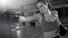 Woman monochrome boxing brunettes models cleavage greyscale 