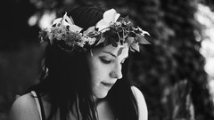 Woman monochrome brunettes flower crowns