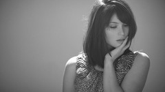 Woman monochrome brunettes gemma arterton grey background