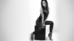 Woman monochrome brunettes leggings high heels