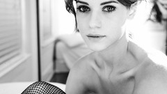 Woman monochrome brunettes lyndsy fonseca fishnet stockings