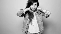 Woman monochrome brunettes Simple Background grayscale denim 