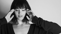 Woman monochrome closed eyes brunettes bangs models gemma 