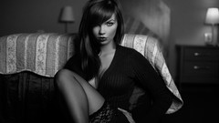Woman monochrome couch brunettes models