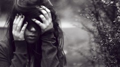 Woman monochrome hair in face