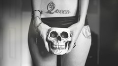 Woman monochrome legs skulls tattoos panties