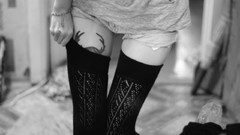 Woman monochrome legs stockings tattoos black stockings body 